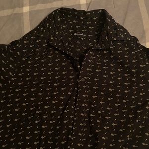 L Pokémon Classics Slim Fit Black Pikachu Button Up Shirt